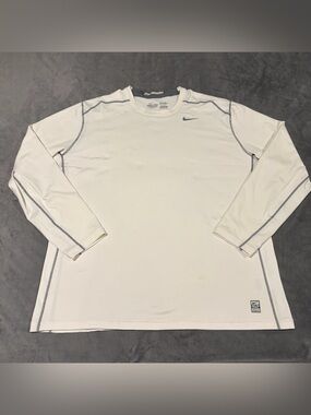 Nike Pro Combat Long Sleeve Shirt Mens 3XL White Dri-Fit Hyperwarm Fitted